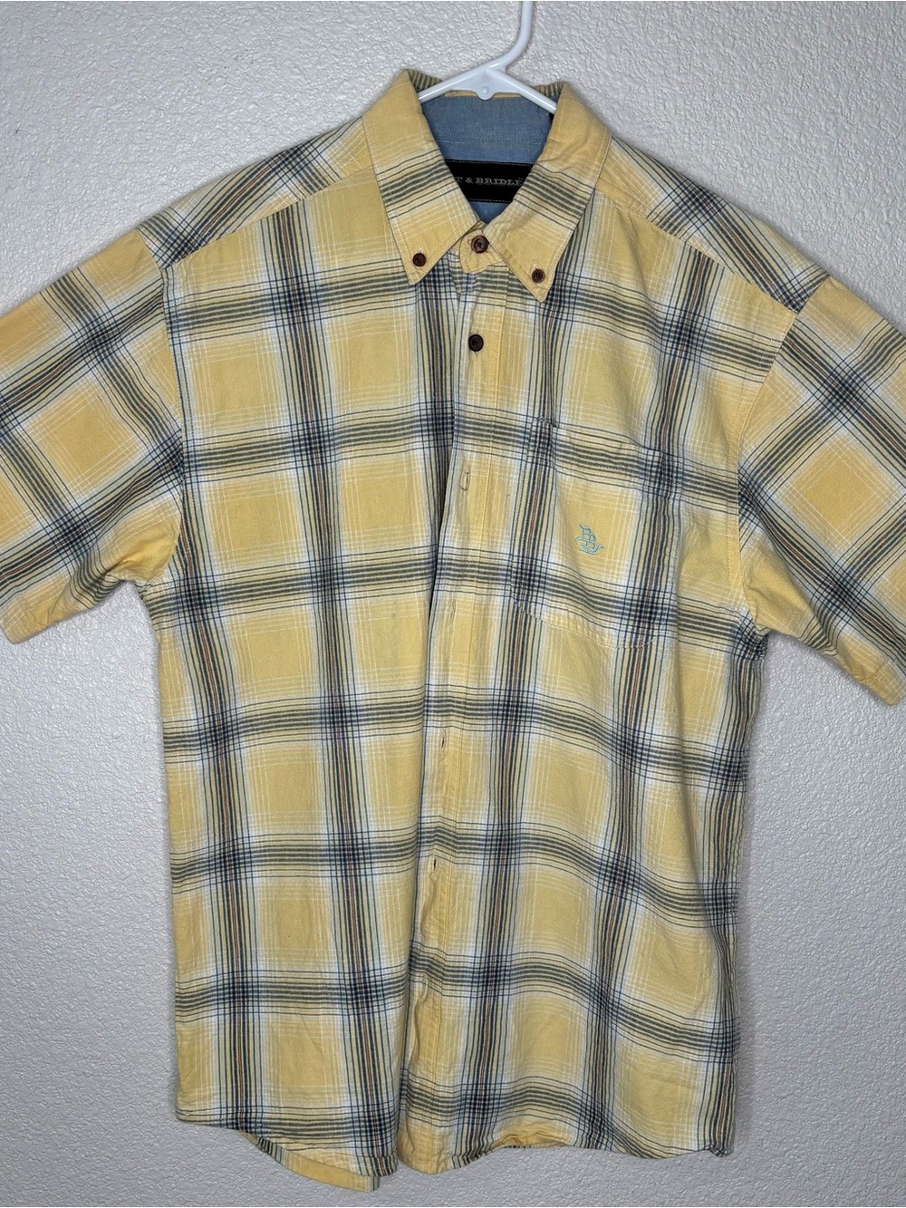 Bit & Bridle  Men's Yellow Plaid Short-Sleeve Button-Down Shirt Sz Medium